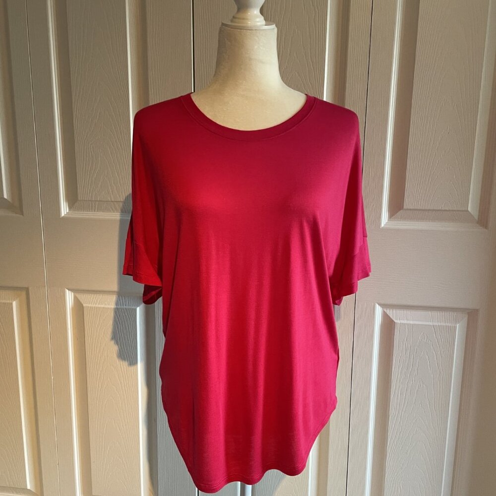GAP Luxe Hot Pink T-Shirt Top Tunic Blouse Size Small Ruffle Sleeve Women EUC